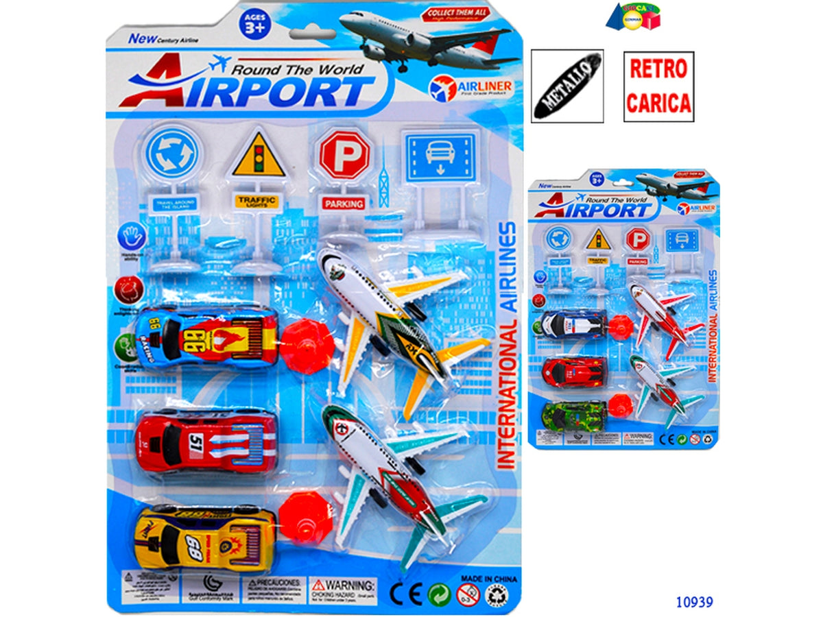 Set aerei e auto in metallo fuoristrada ass.
