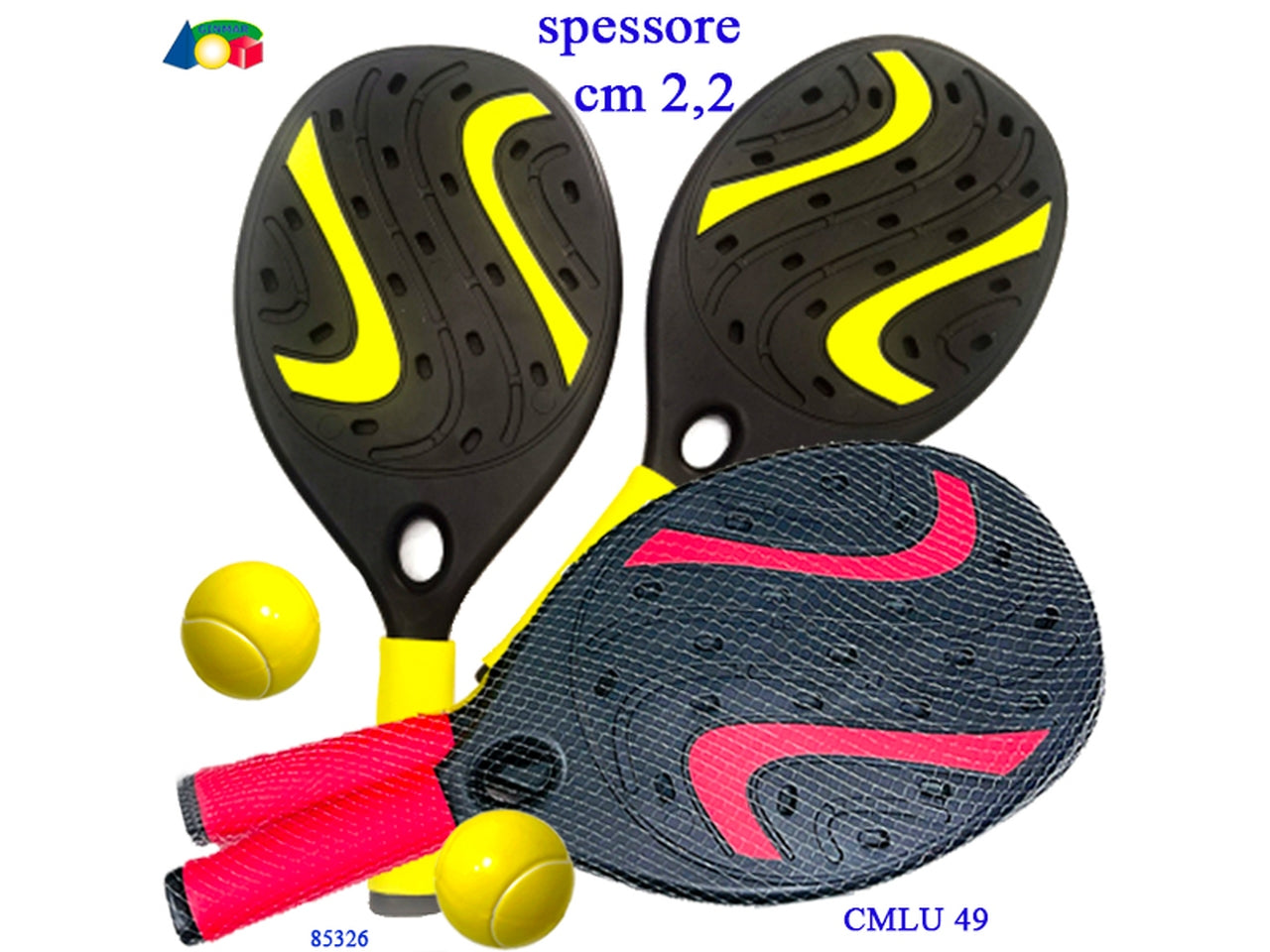 Coppia racchette in plastica con palla in gomma ass.