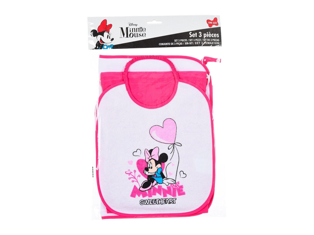 Minnie set 3 pezzi bavaglino, tovaglia e sacca
