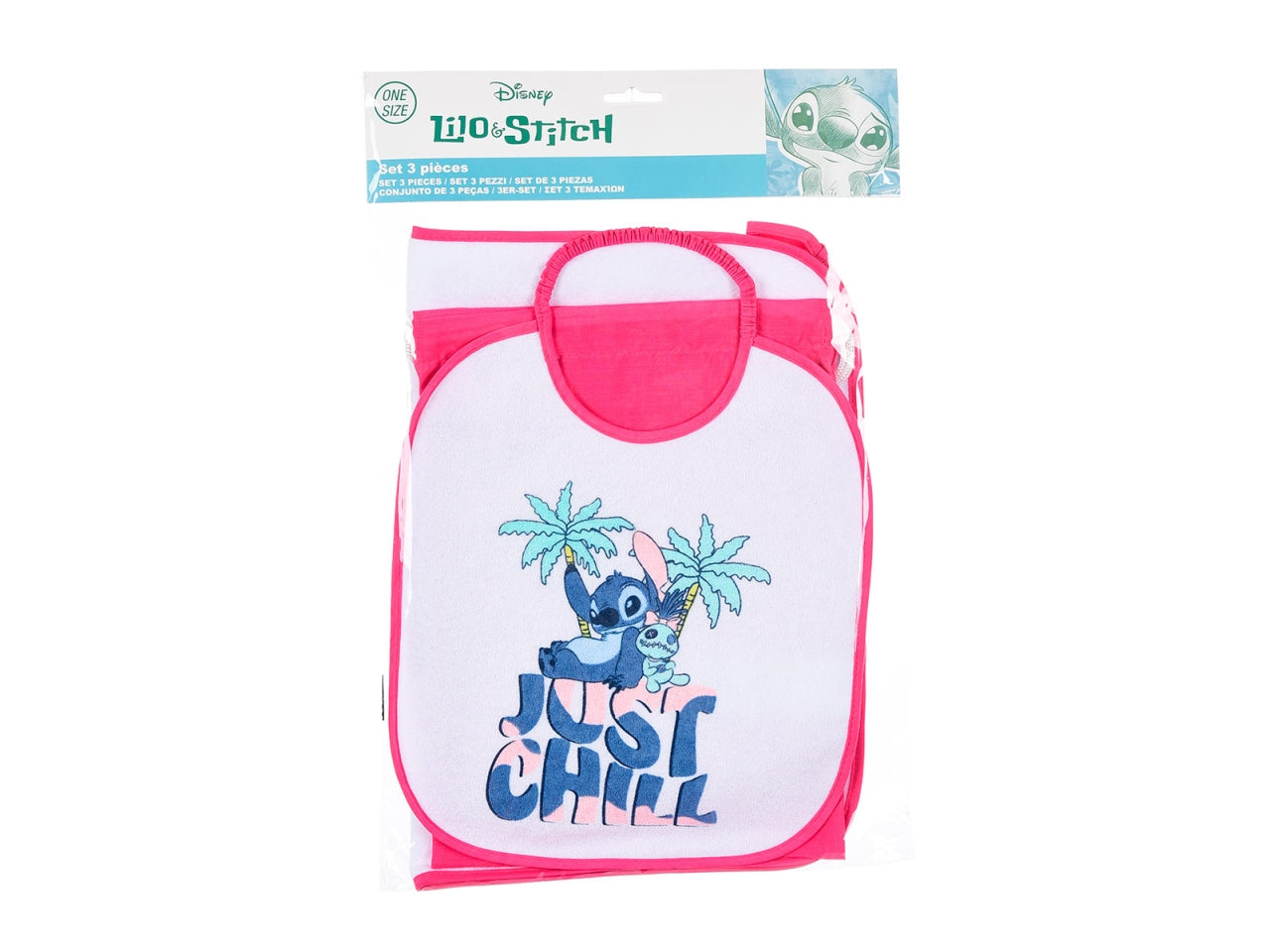 Lilo & stitch set 3 pezzi bavaglino, tovaglia e sacca