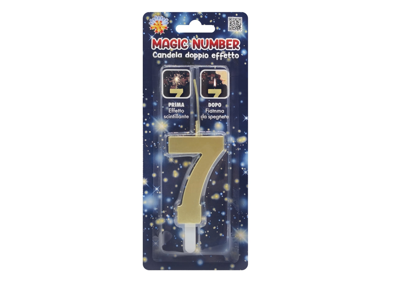 Candelina magic number con doppio effetto, scintillante e fiamma numero 7