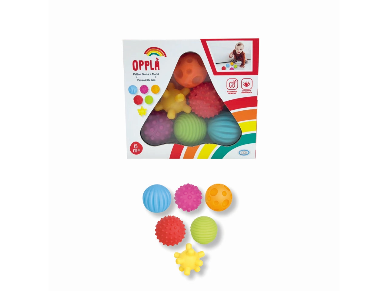 Oppla' palline gioca e mordi d.6,5cm confezione da 6 pezzi assortite