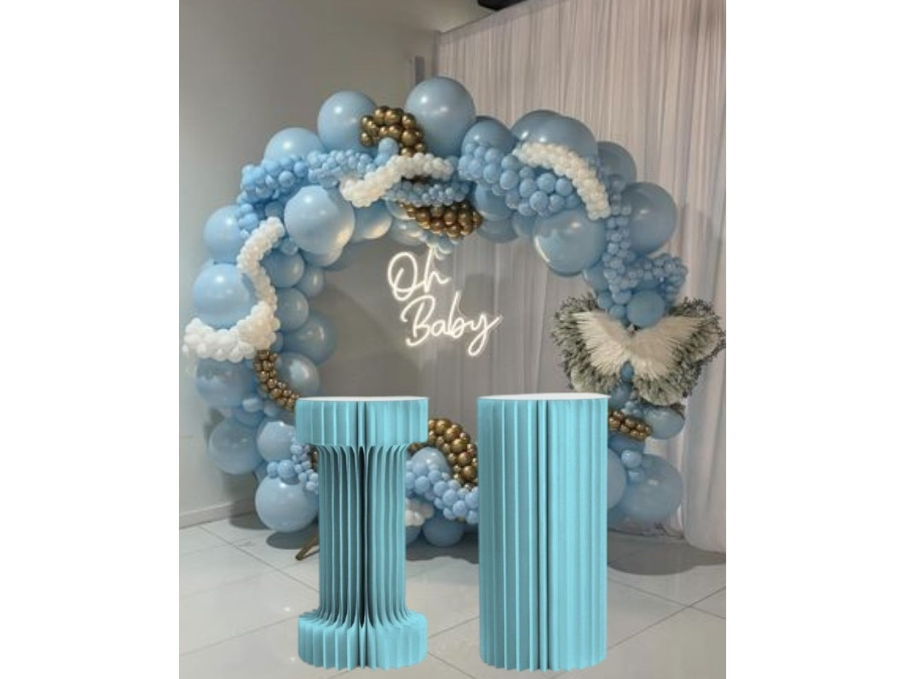 Colonna 2forme plissettate con led d.30xh.80cm azzurro