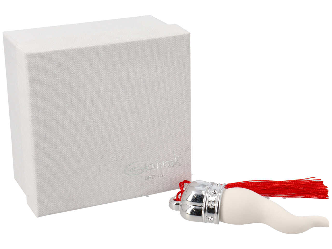 Corno bianco piatto h.10cm con corona argento