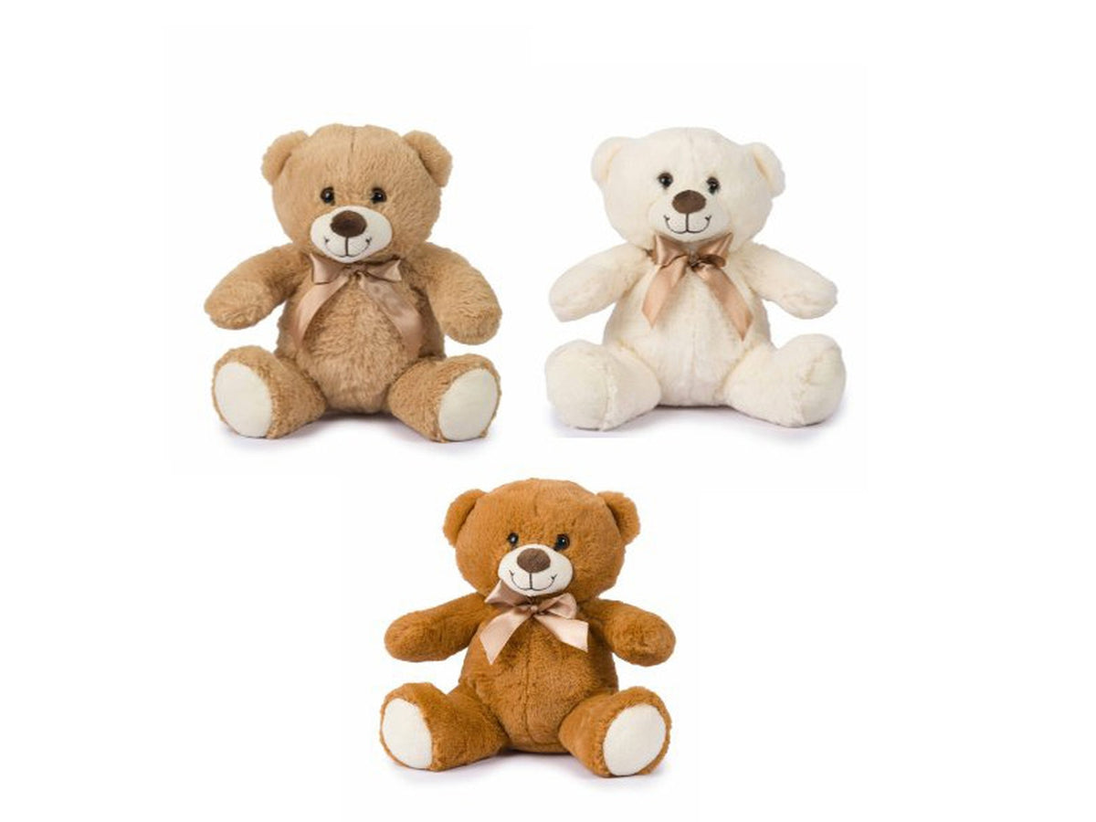Peluche orsetto seduto 23cm 3 colori assortiti con fiocco