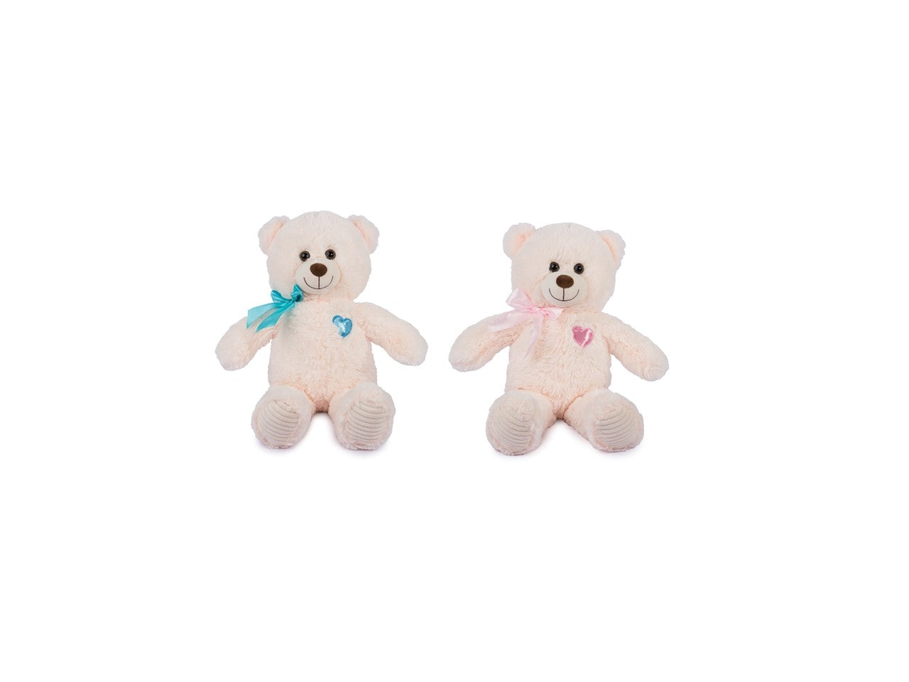 Peluche Orso Panna L60Cm in 2 assortimenti Ricami E Fiocco Rosa Azzurro