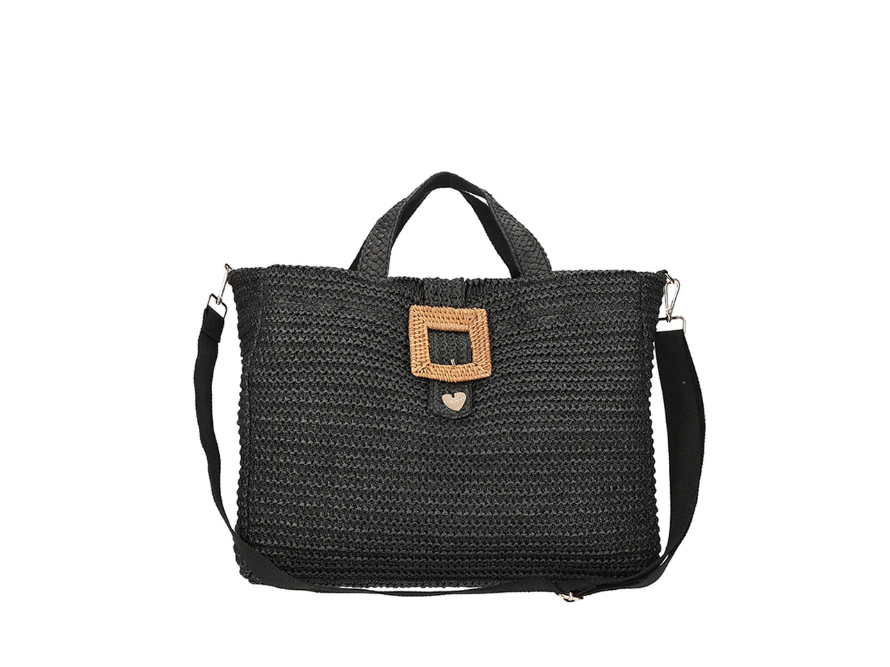 Borsa in carta con chiusura a fibbia 40x32x15cm nera