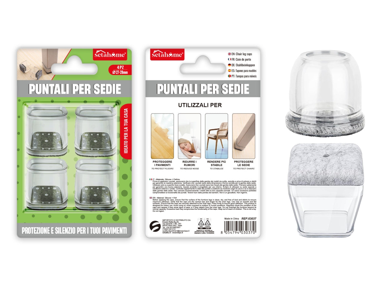 Puntali per sedie quadrati 27-28mm confezione da 4 puntali