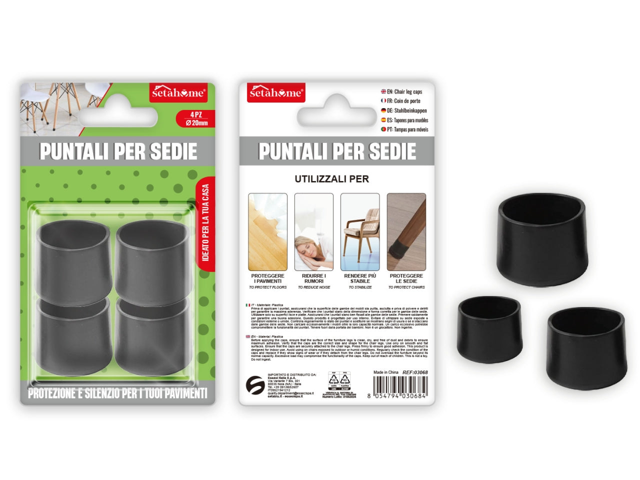 Puntali per sedie rotondi d.20mm confezione da 4 puntali