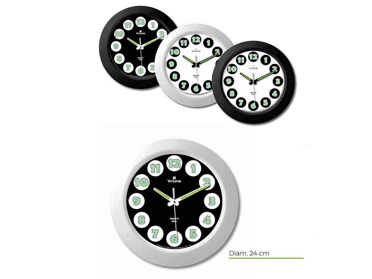 Orologio da parete abs d.23,7cm movimento sweep 4 design assortiti