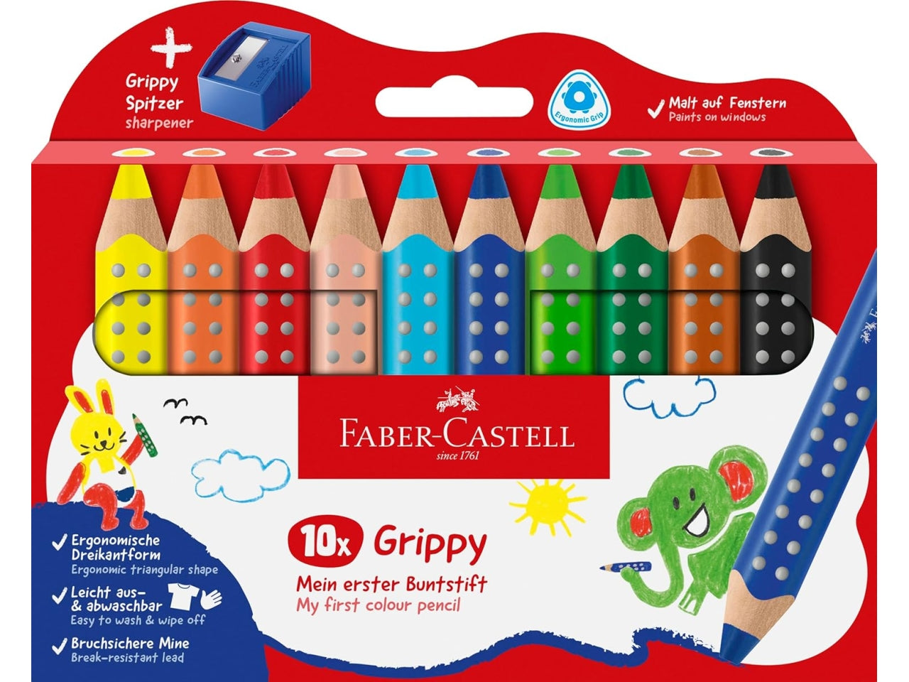 Set di 10 pastelli Jumbo grippy con temperino$