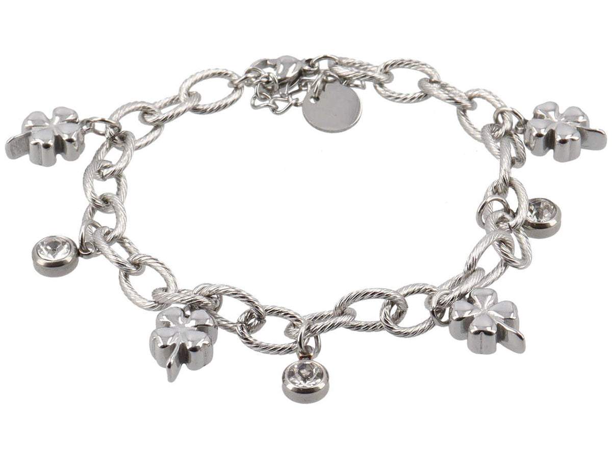 Bracciale charme quadrifoglio 3d e punti luce