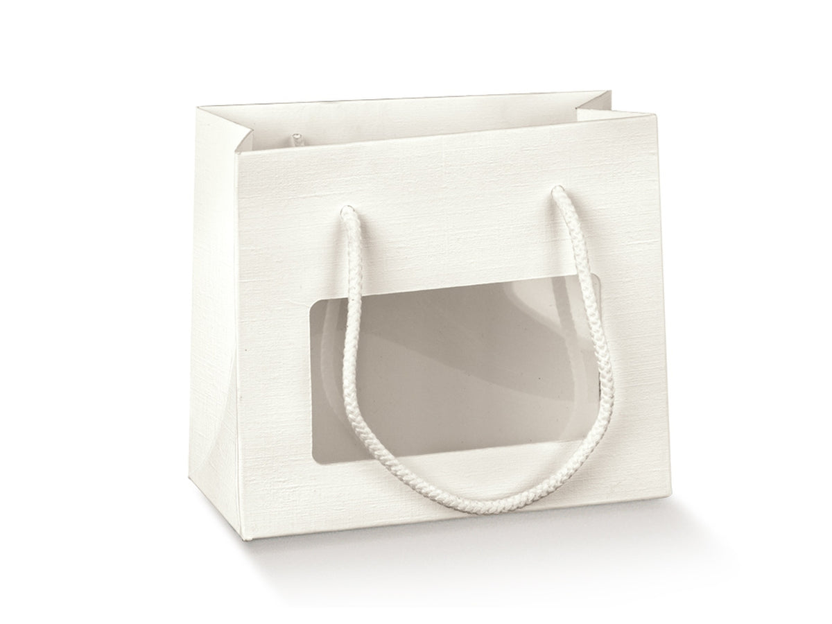 Shopper fibra bianca con finestrella trasparente 16x8x14cm