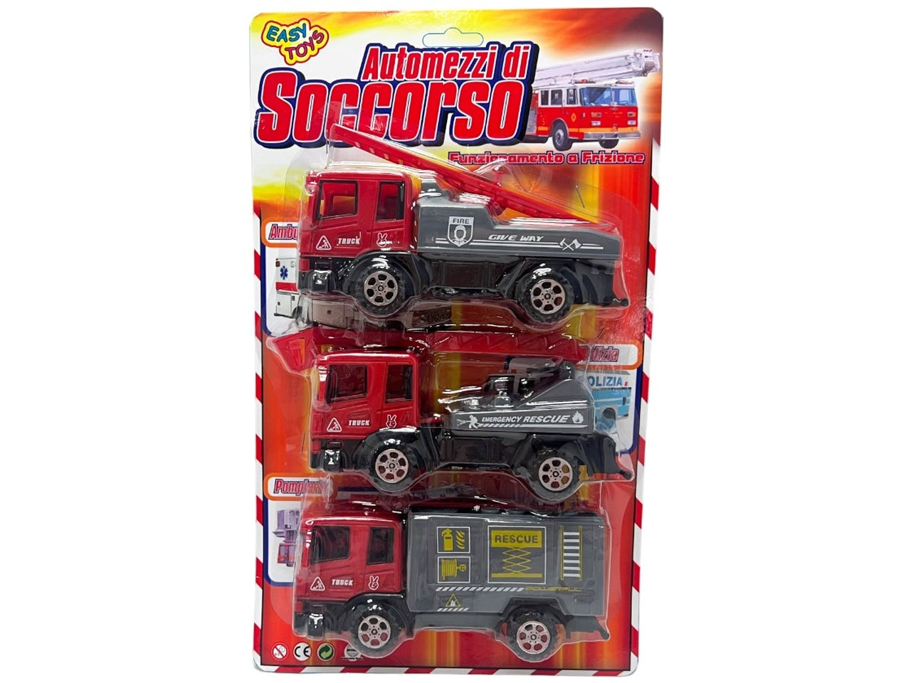 Gioco automezzi di soccorso 3 camion a frizione