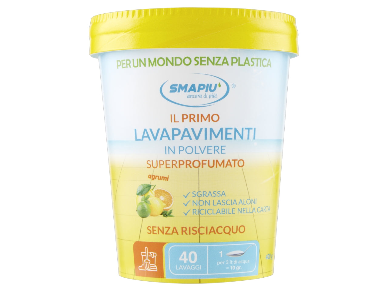 SMAPIU' LAVAPAVIMENTI IN POLVERE AGRUMI IN BARATTOLO DI CARTA 400GR $