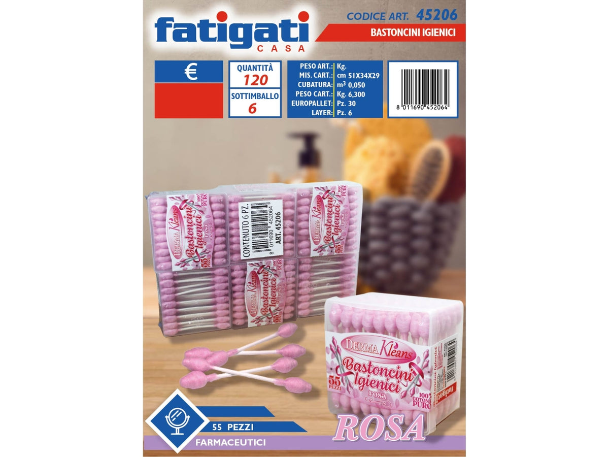 BASTONCINI IGIENICI 55 PEZZI ROSA $