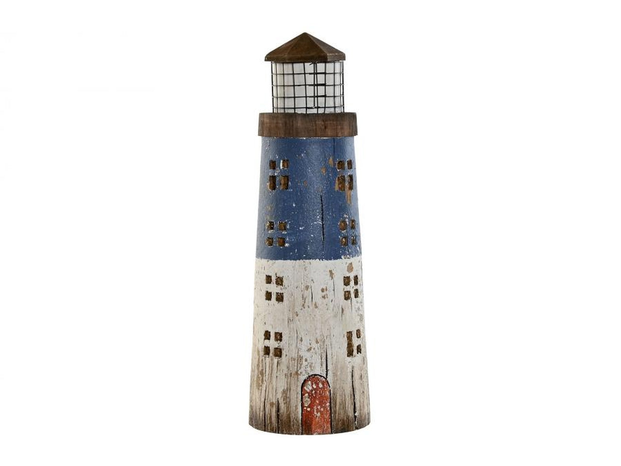 Decorazione faro metallo 10.5x10.5x34cm di colore azzurro