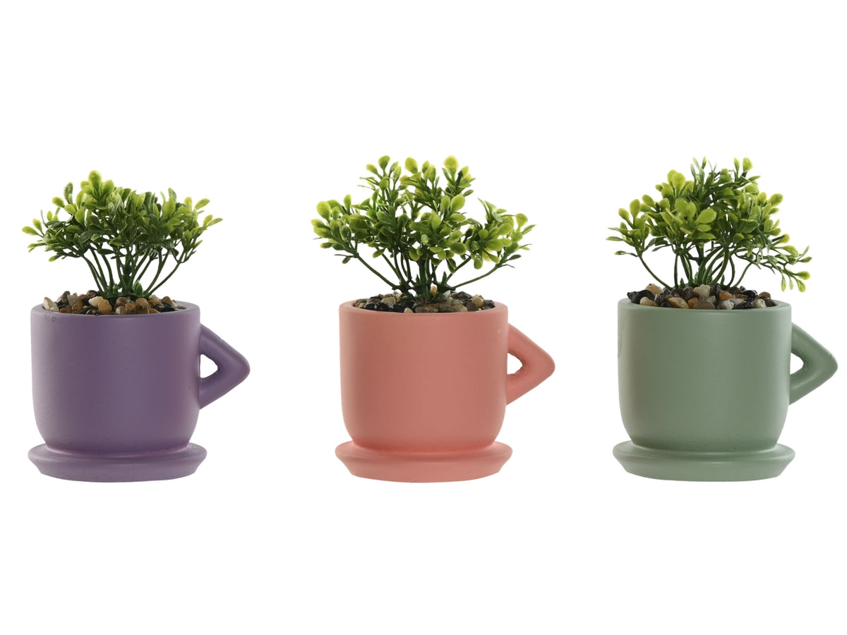 Pianta con vaso in cemento 9x7x12cm in 3 modelli assortiti