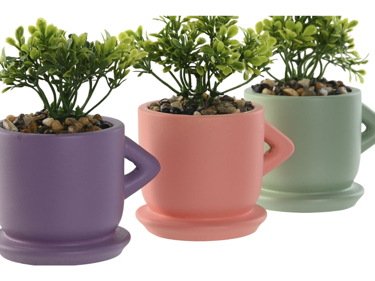Pianta con vaso in cemento 9x7x12cm in 3 modelli assortiti