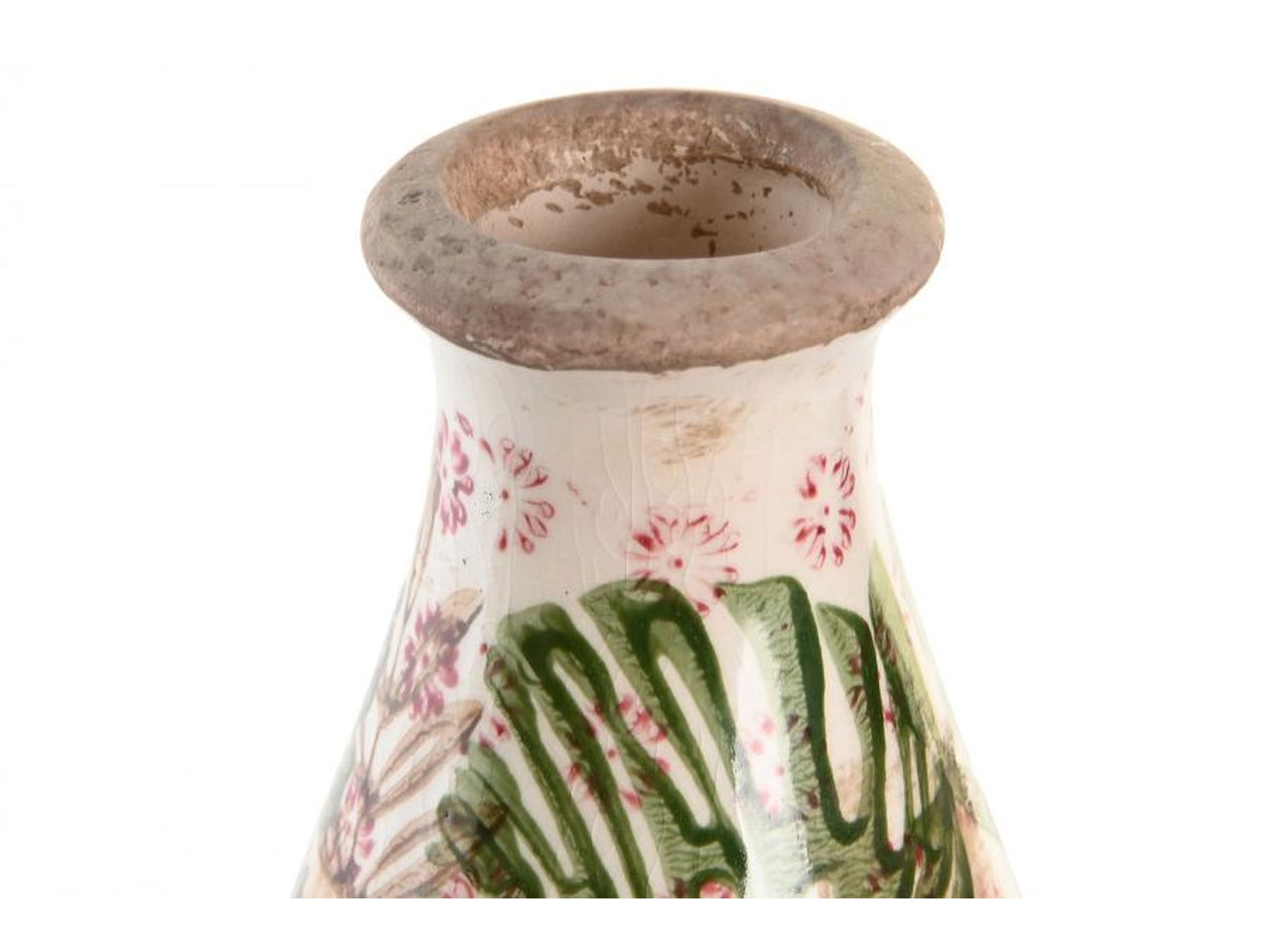 Vaso con foglie in gres porcellana 13x13x26cm di colore bianco