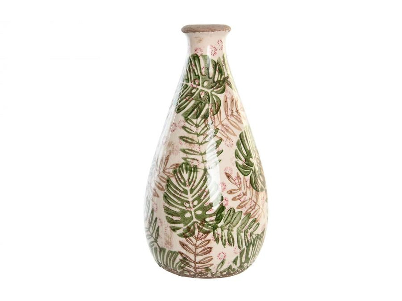 Vaso con foglie in gres porcellana 13x13x26cm di colore bianco