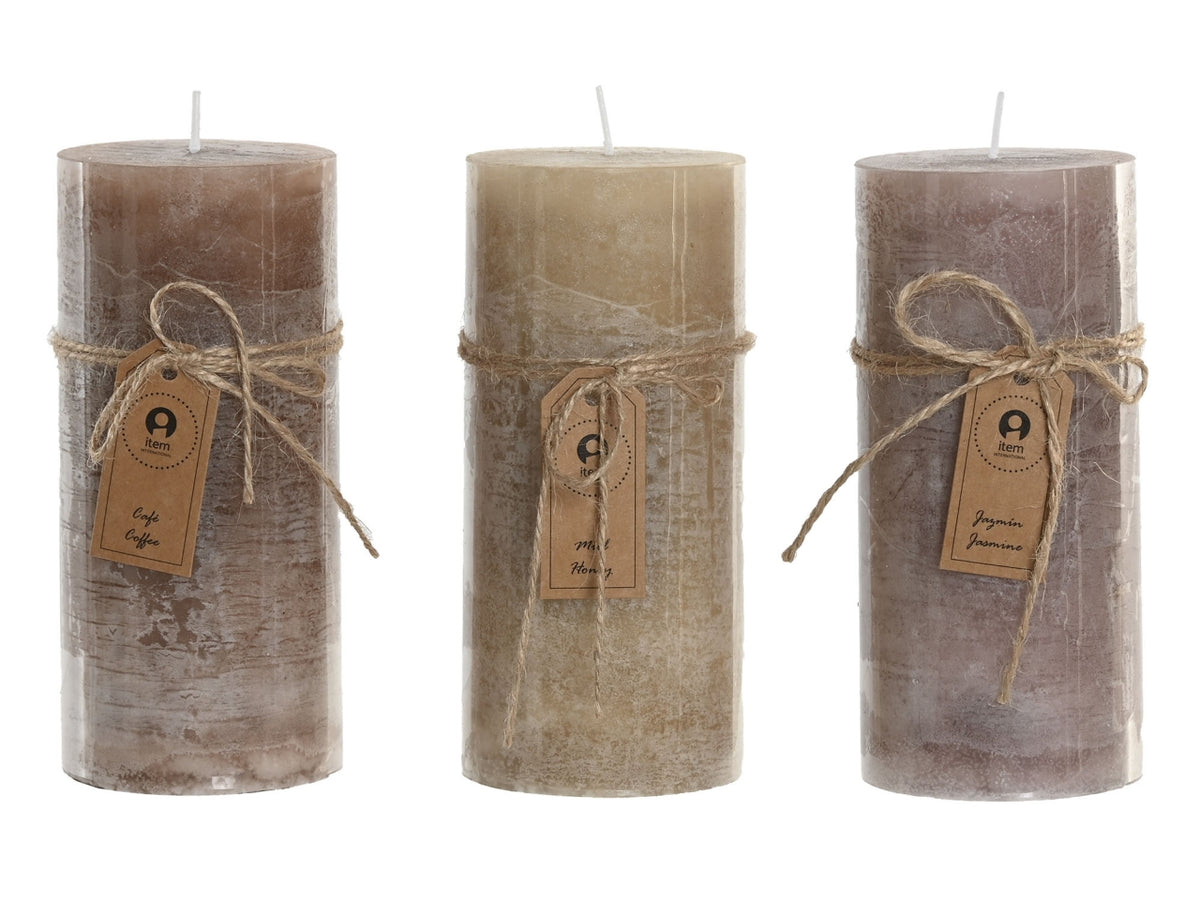 Candela cera 80 ore 6,5x6,5x15cm in 3 modelli assortiti