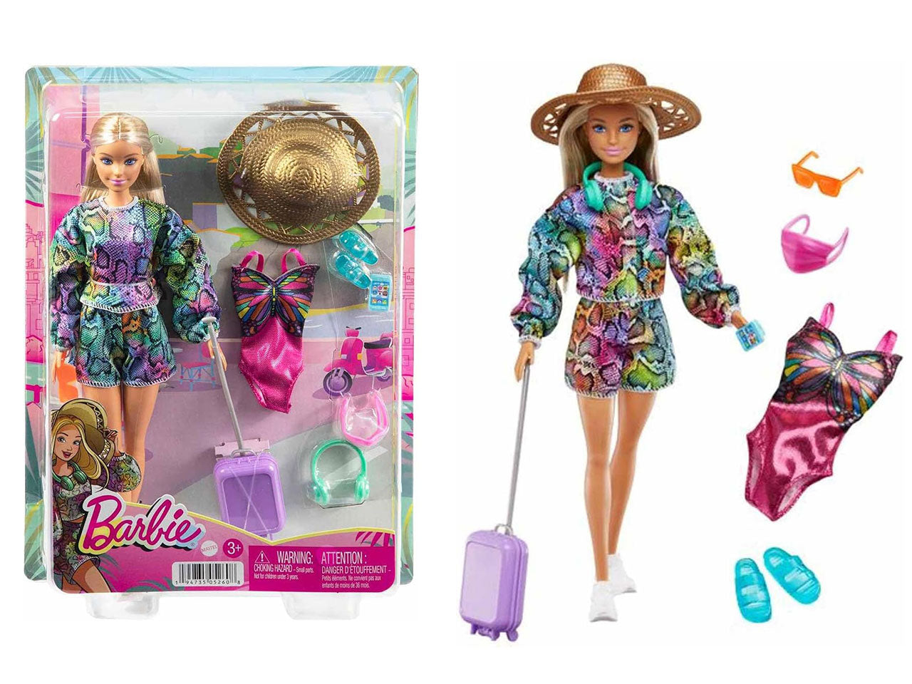Barbie holliday fun con borsa da viaggio e accessori