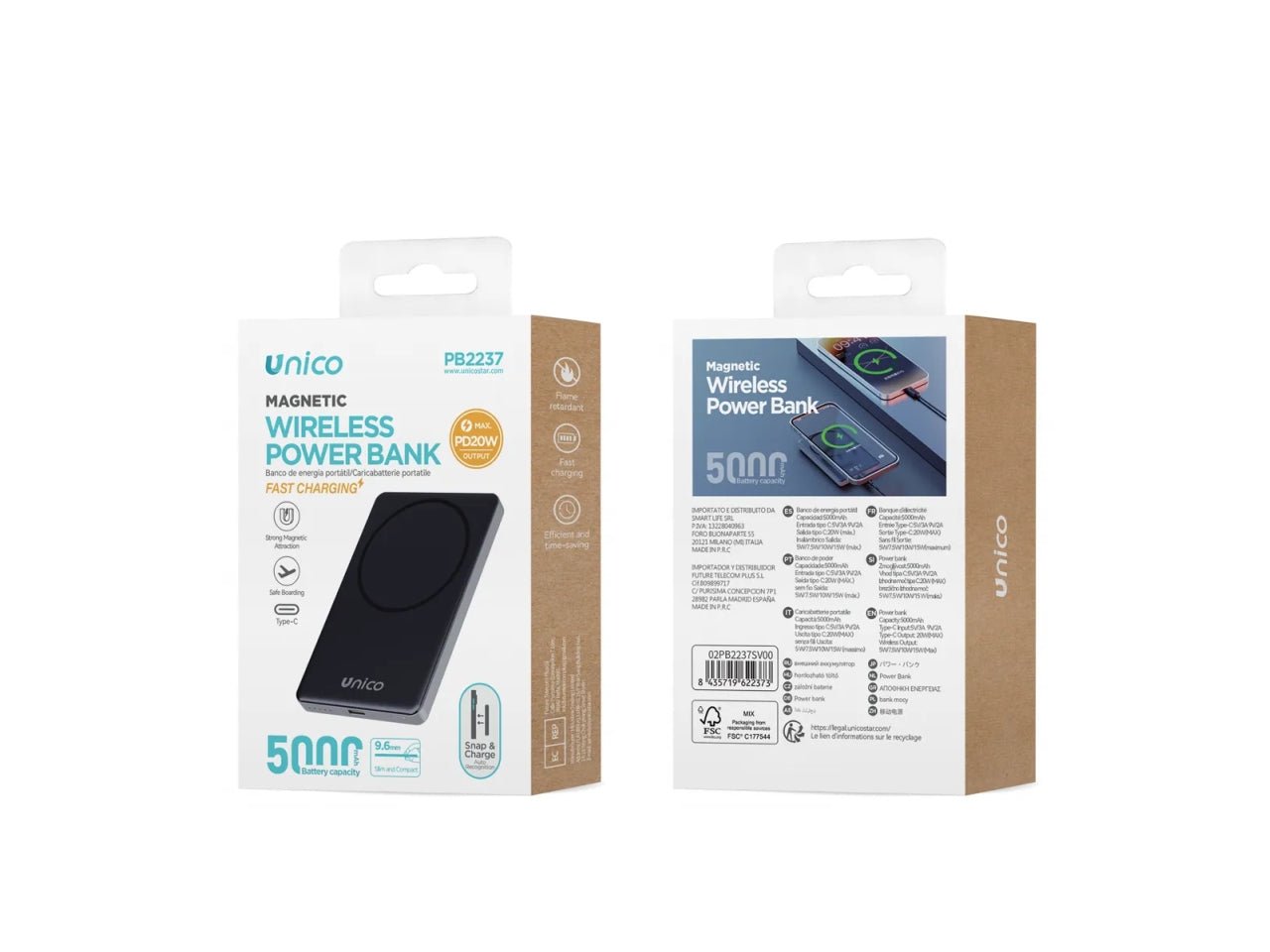 Power bank magnetico wireless con ricarica rapida da 5000 mAh