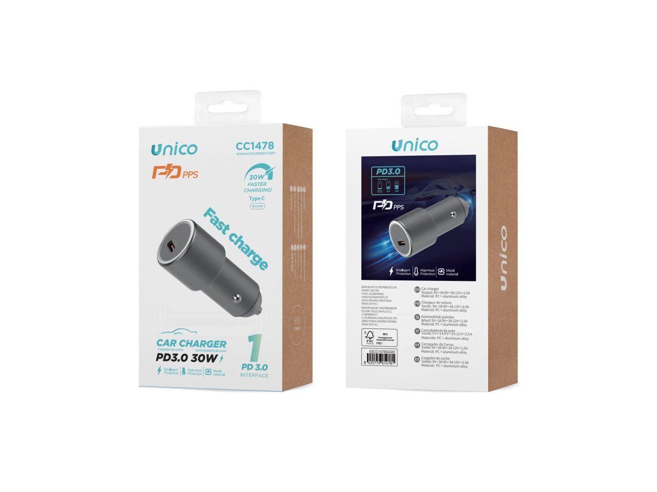 Caricabatteria per auto singolo C PD30W lega di alluminio CE