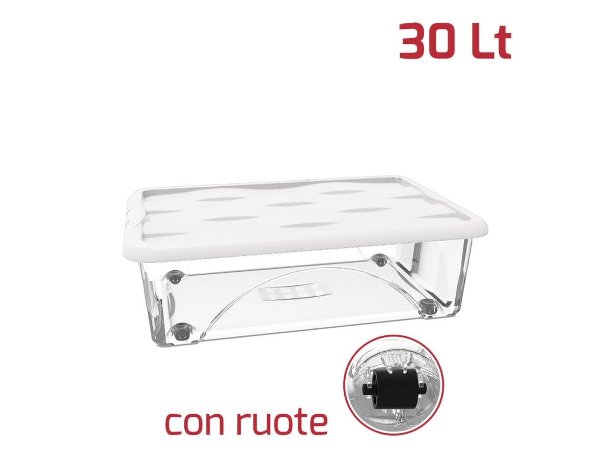 Storage box dune 30lt trasparente con ruote e coperchio disponibile in vari colori