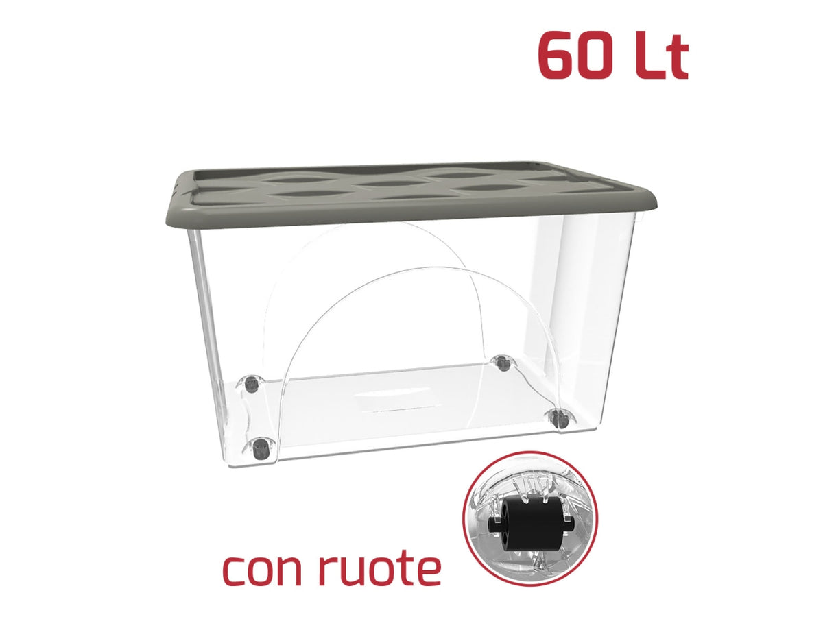 Storage box dune 60lt trasparente con ruote e coperchio disponibile in vari colori