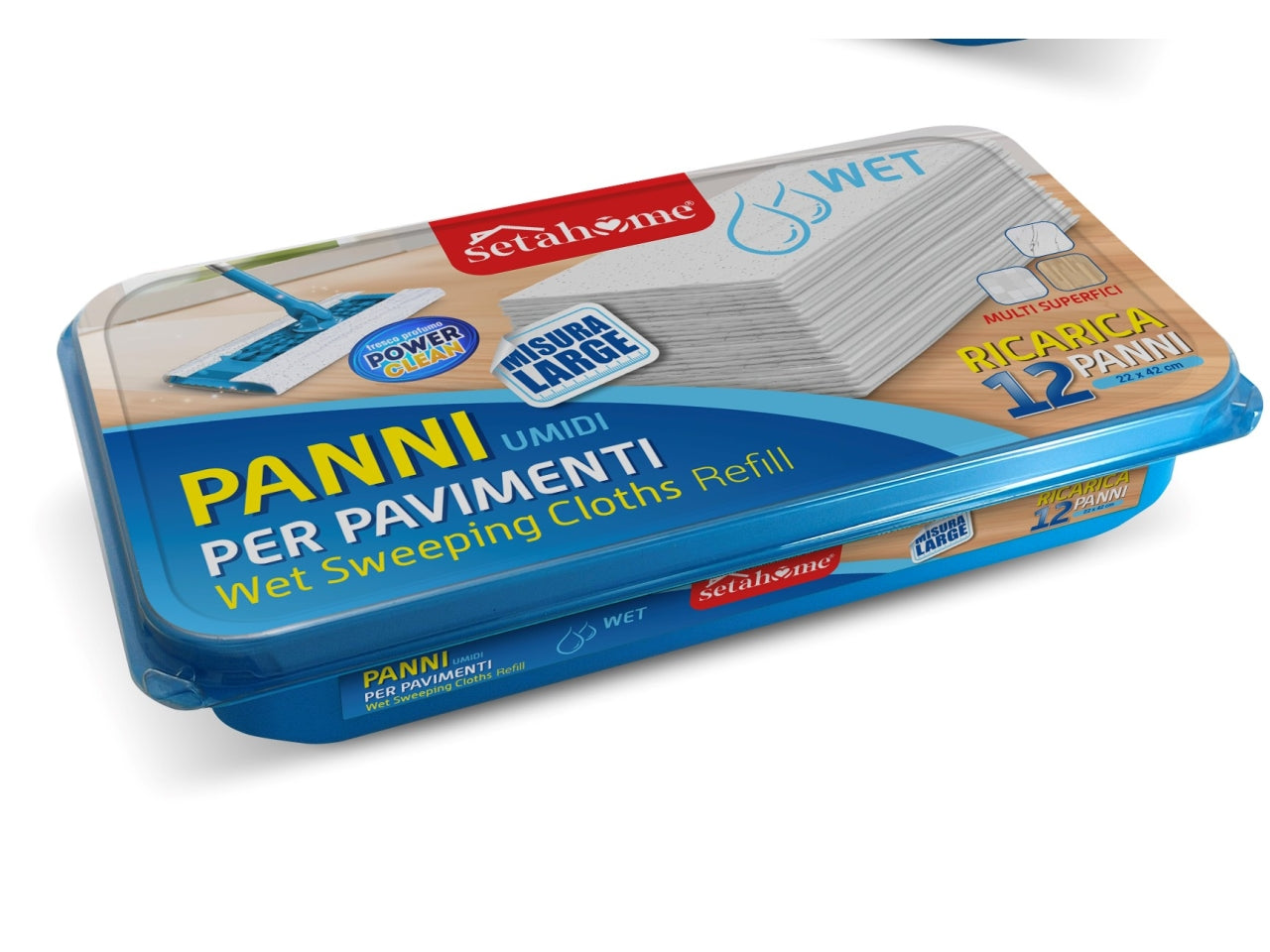 Panni umidificati per pavimenti confezione da 12 panni misura 22x42cm large