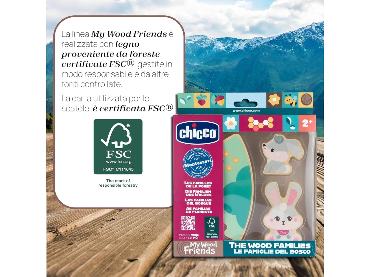 Chicco gioco legno set 2 conigli mamma
