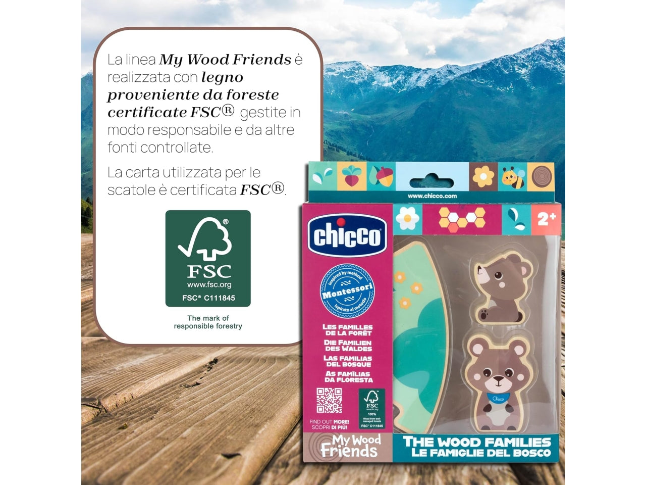 Chicco gioco legno set 2 orsetti papa'