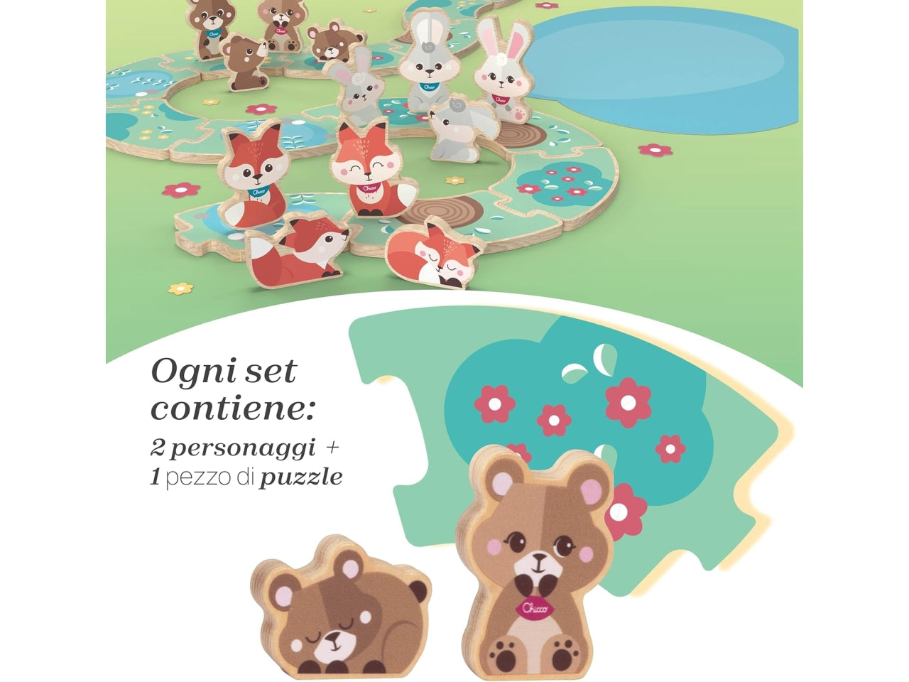 Chicco gioco legno set 2 orsetti mamma