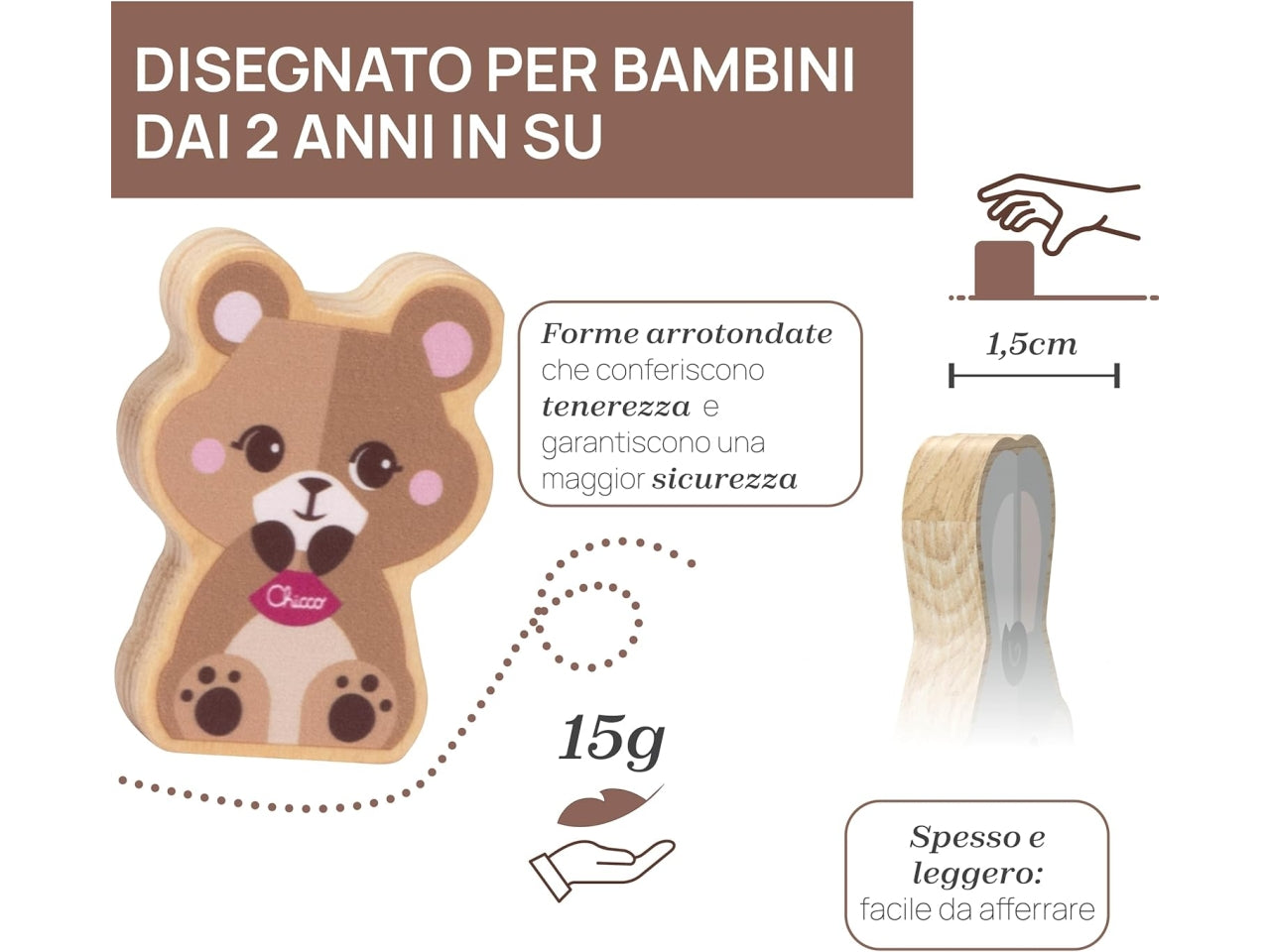 Chicco gioco legno set 2 orsetti mamma