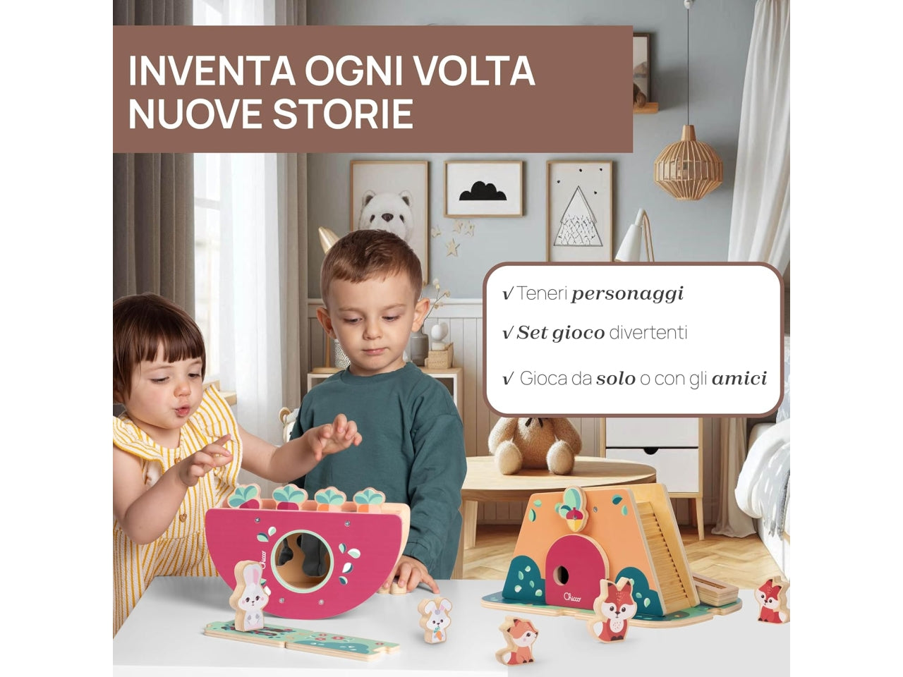 Chicco gioco legno set 2 orsetti mamma