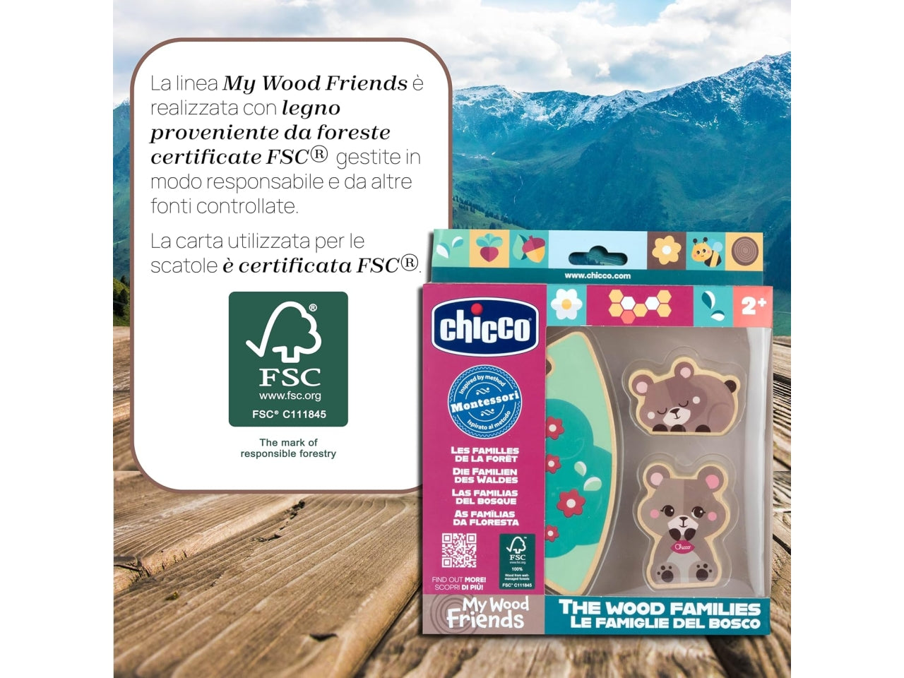 Chicco gioco legno set 2 orsetti mamma