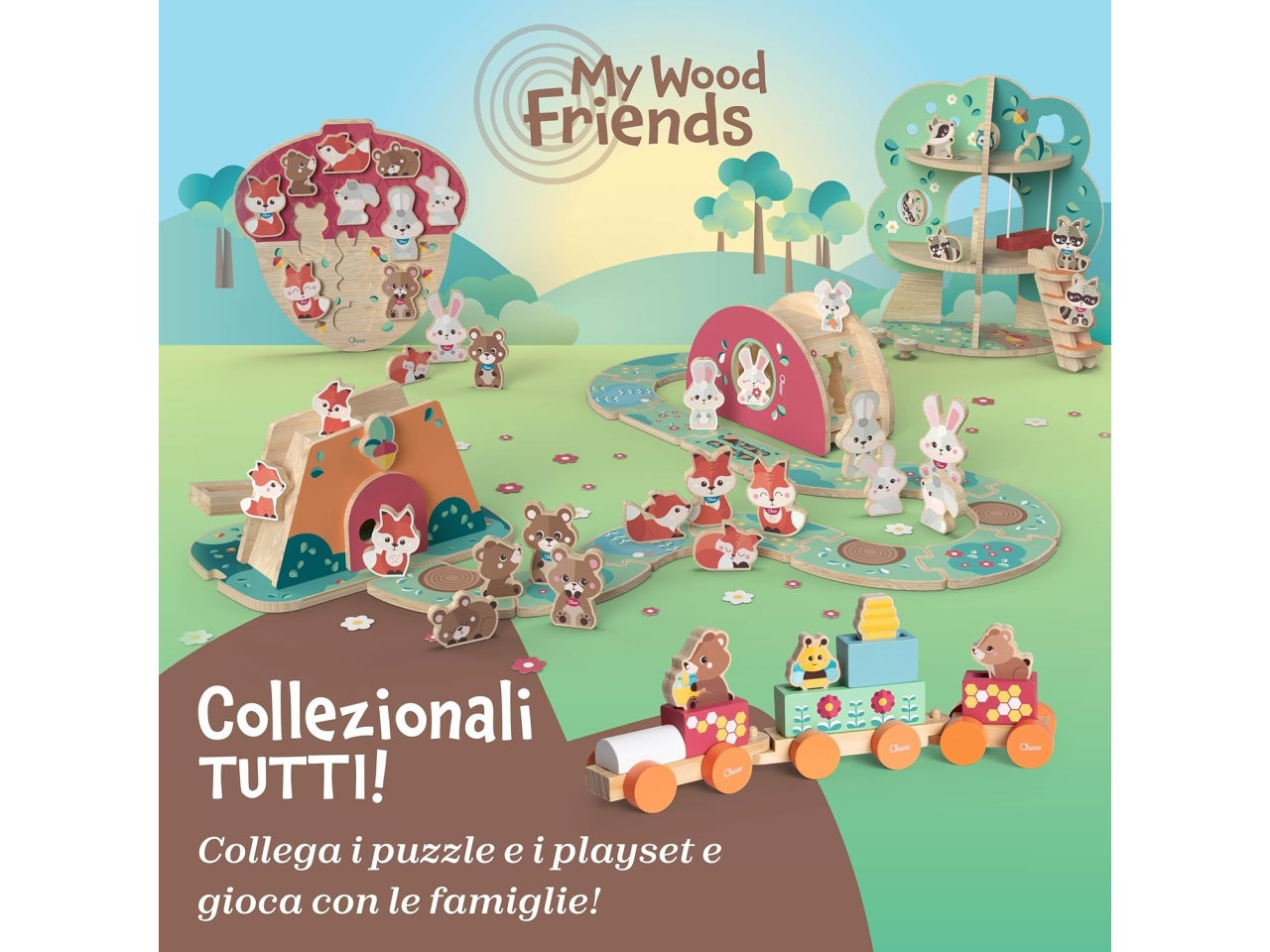 Chicco gioco legno set 2 orsetti mamma
