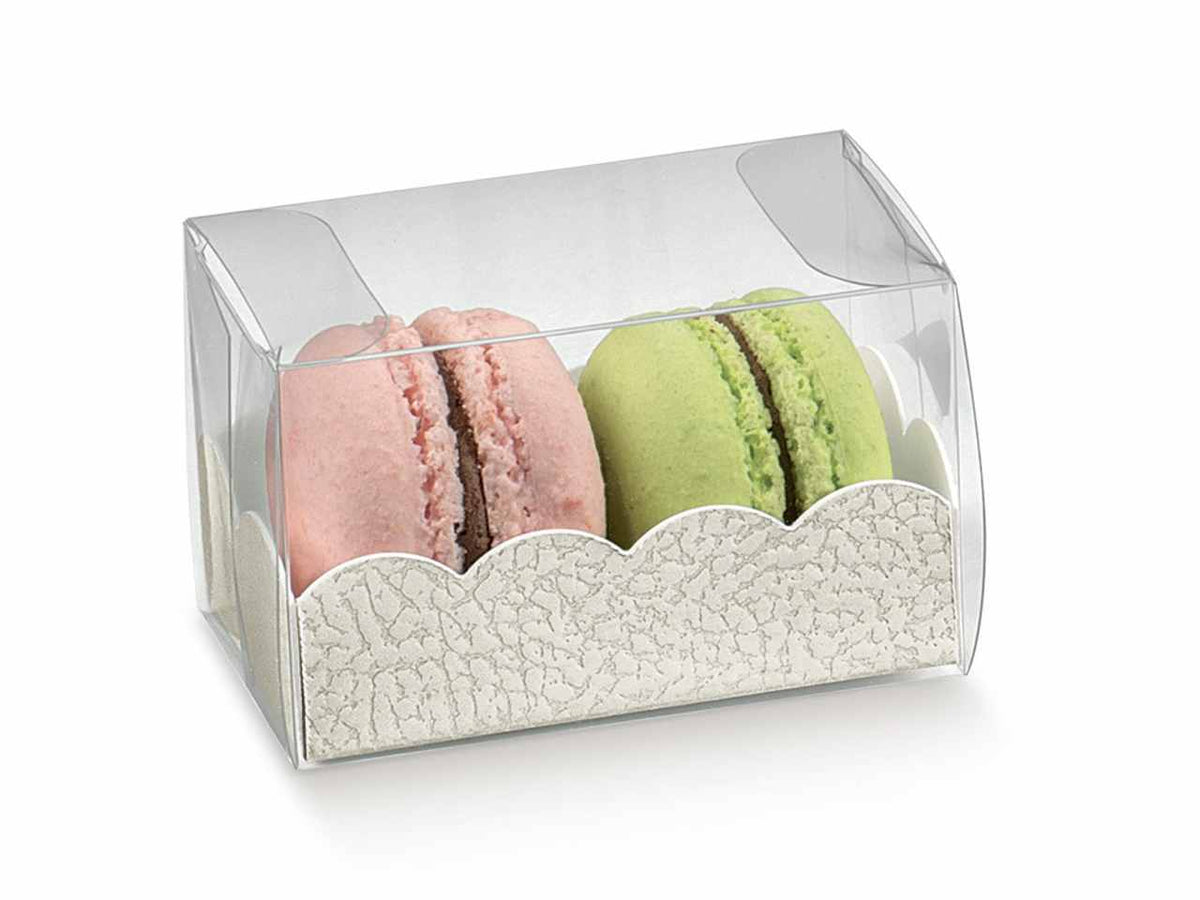 Pelle bianco astuccio in pvc con vaschetta 8x5x5cm, ideale per macarons