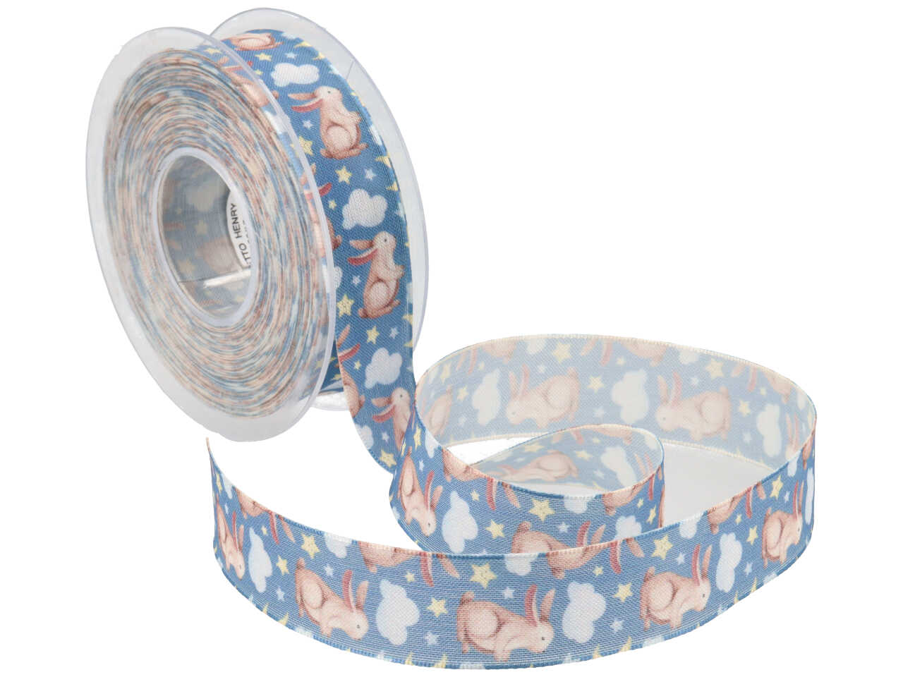 Nastro henry coniglietto azzurro 25mmx15mt panna