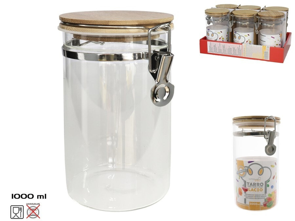 Barattolo in vetro con coperchio ermetico in bambu' 1l