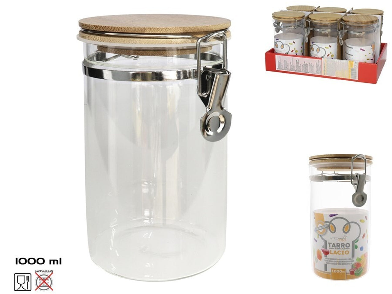 Barattolo in vetro con coperchio ermetico in bambu' 1l