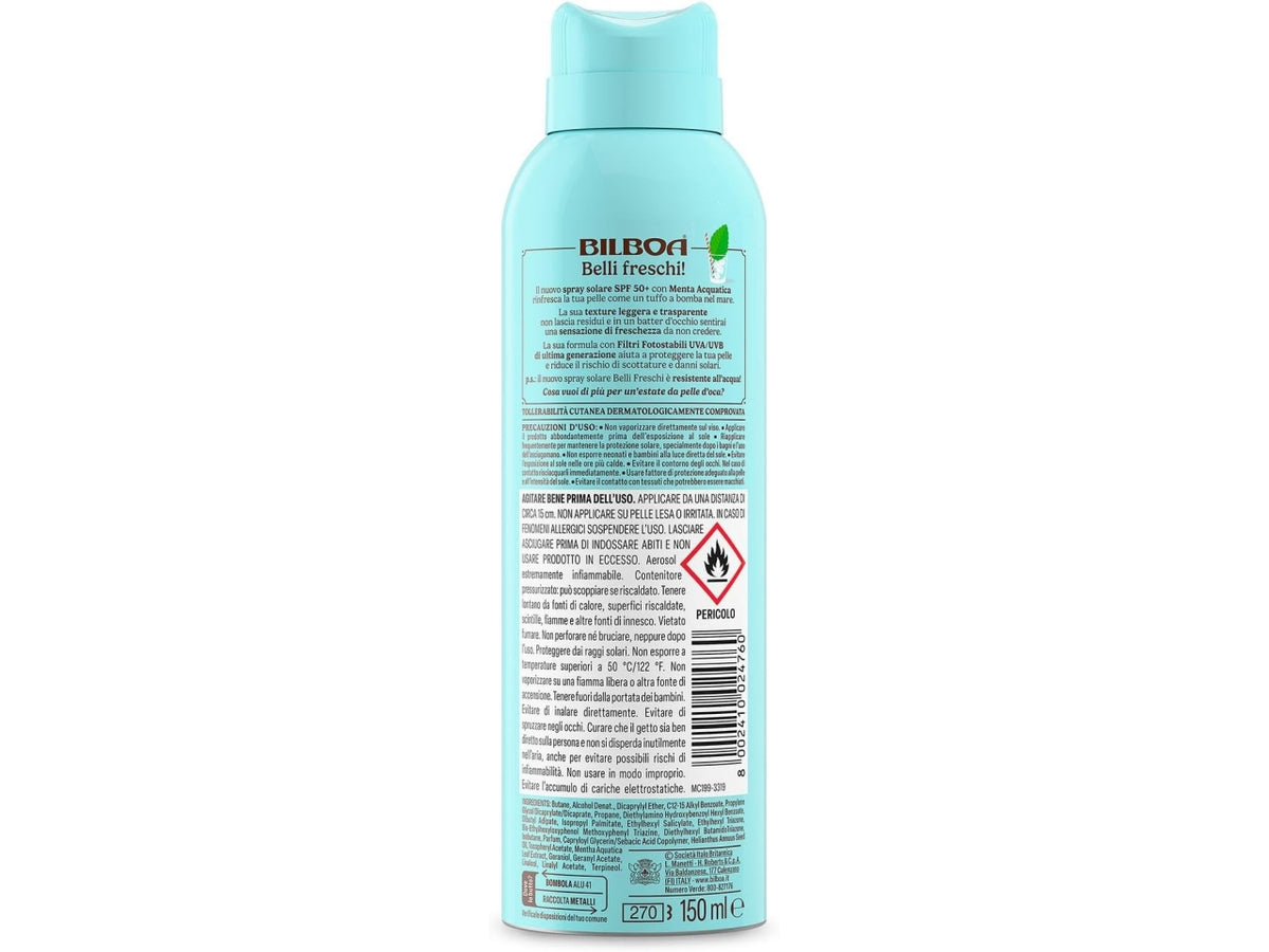 Bilboa belli freschi spray spf 50+ con menta acquatica