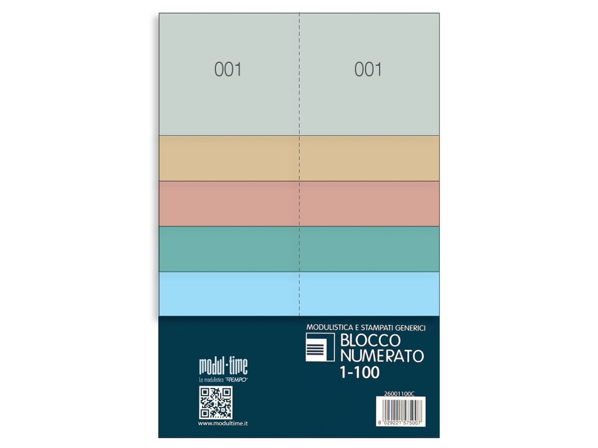 Blocco numerato da1 a 100 6x13cm in colori assortiti
