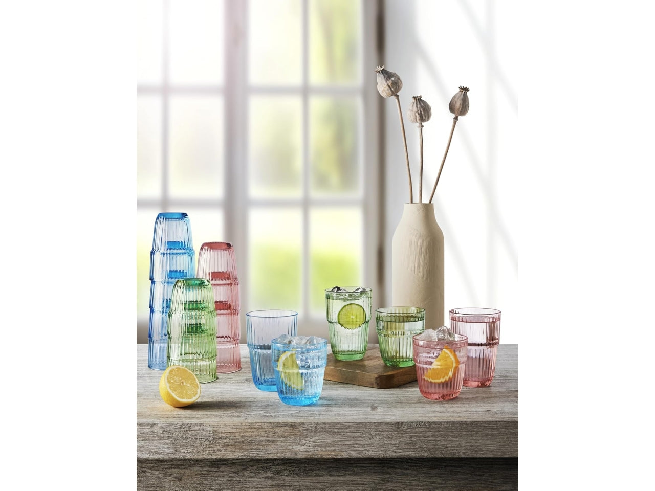 Bicchiere in vetro Barshine rocks ice da 30cl, set 6 bicchieri azzurri