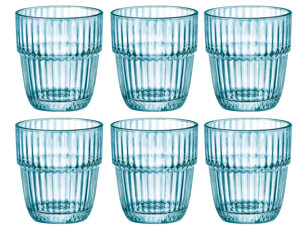 Bicchiere in vetro Barshine rocks ice da 30cl, set 6 bicchieri azzurri