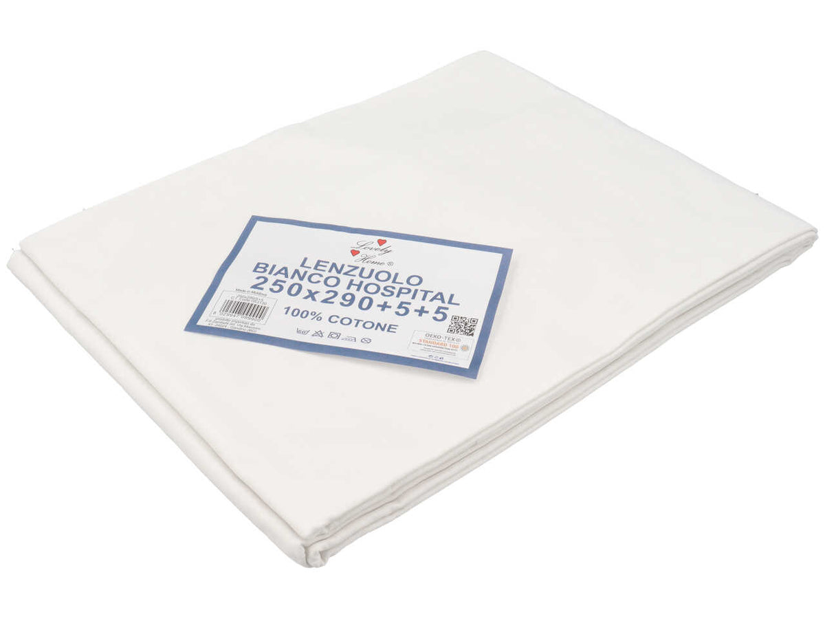 Hospital lezuola sopra in cotone 2 piazze 250X290+5+5cm bianco