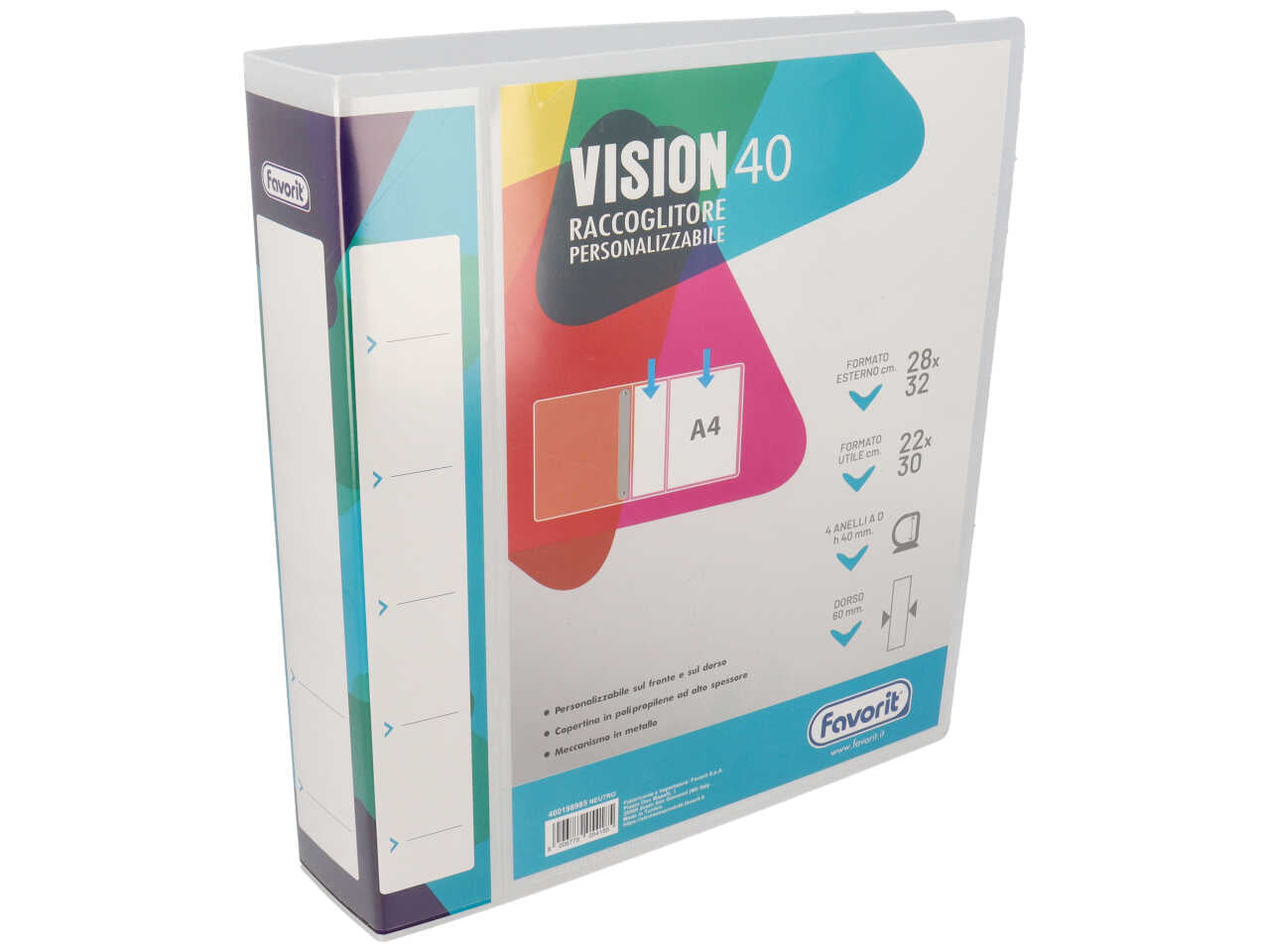 Vision raccoglitore personalizzabile 22x30cm 4 anelli diametro 40mm