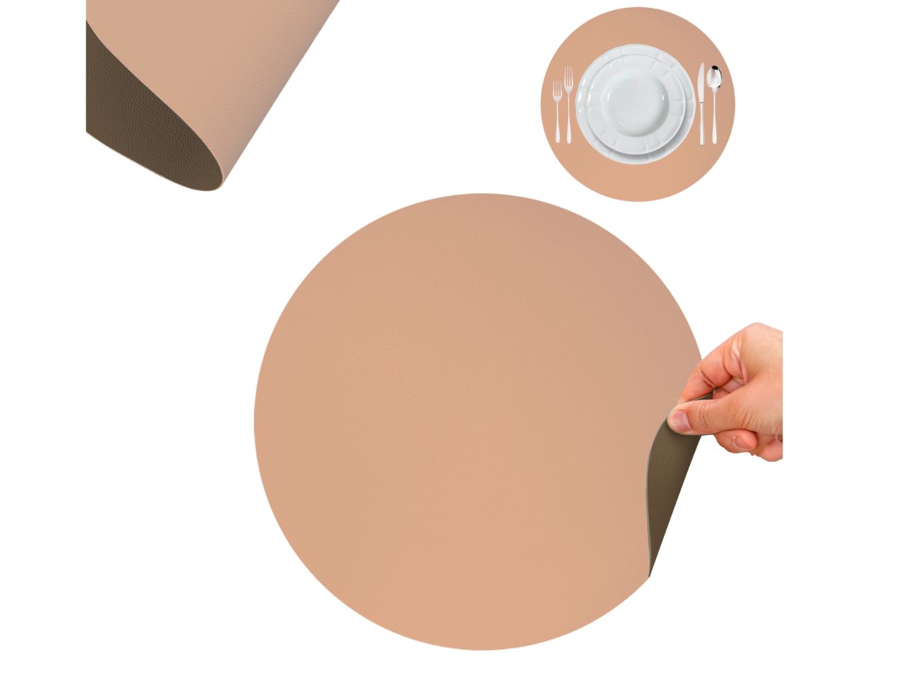 Tovaglietta tonda similpelle cm38 di colore tortora e rosa